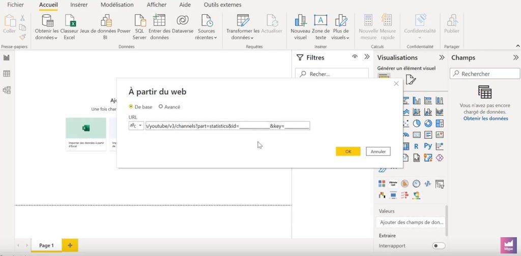 Importer donnees Youtube Power BI