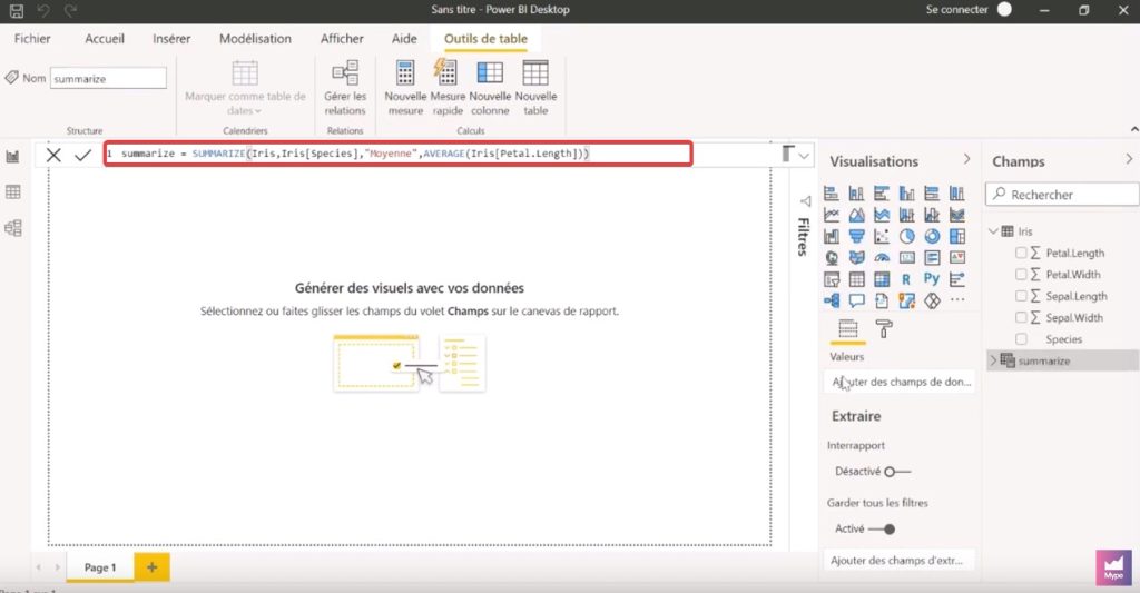 Fonction Summarize Power BI