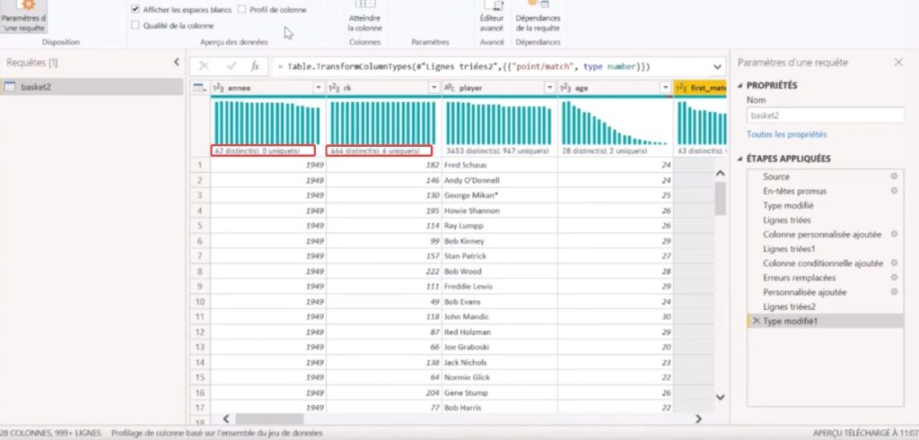Fonction distribution des colonnes Power BI