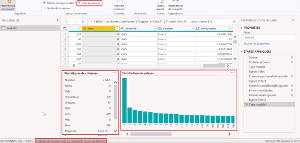 Fonction profil de la colonne Power BI