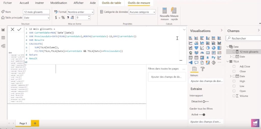 Visualisation données Power BI 12 mois