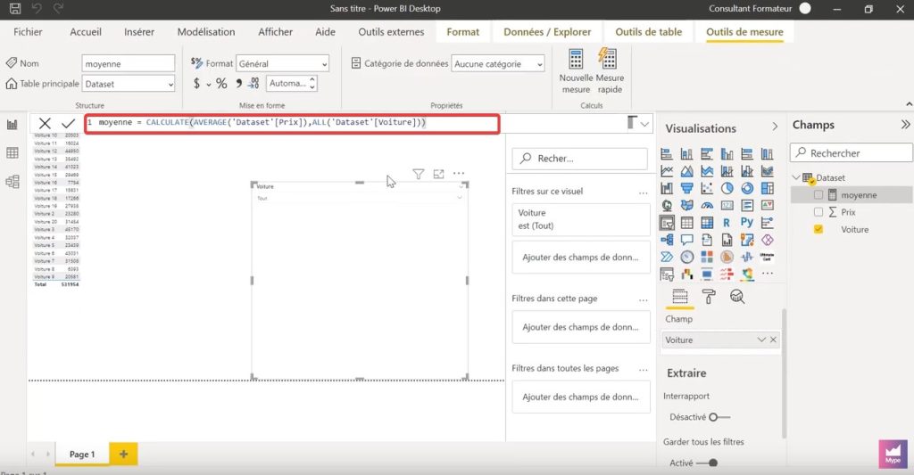 fonction all power bi