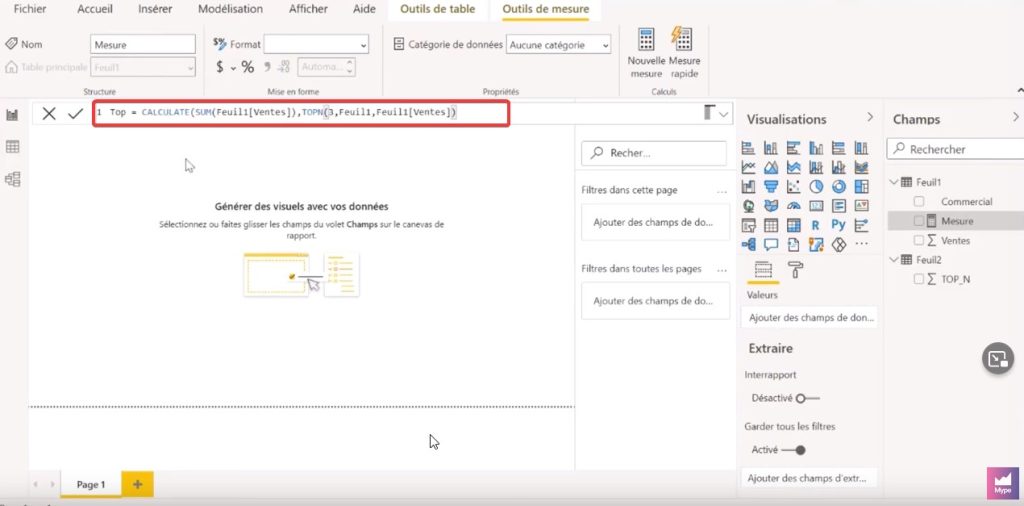 fonction topN power bi