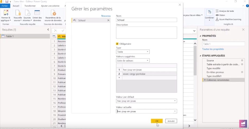 parametre power query