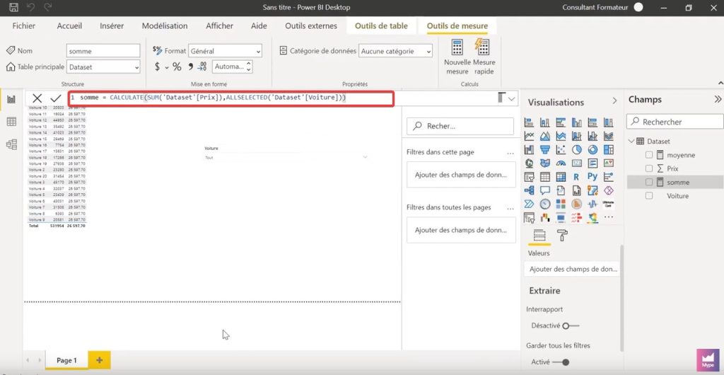 fonction allselected power bi