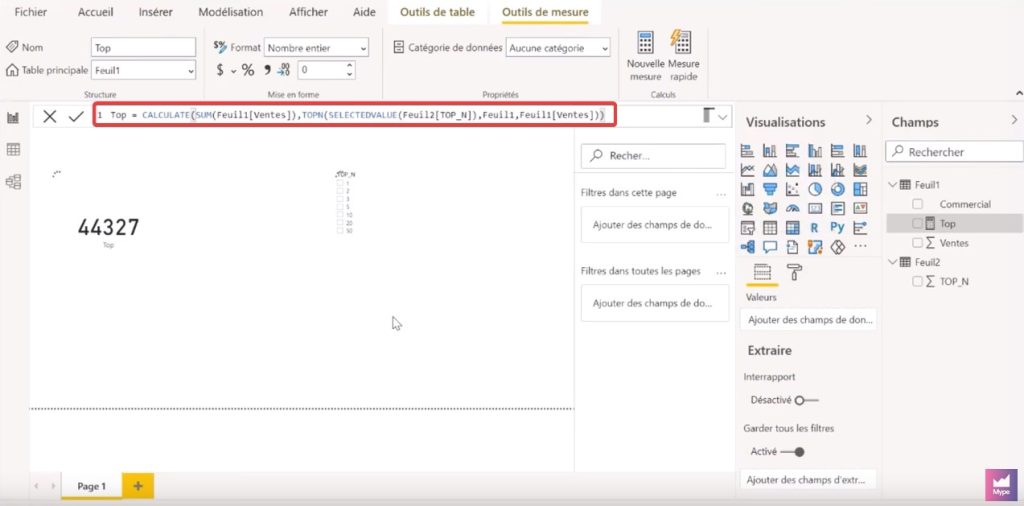 fonction dax topN power bi