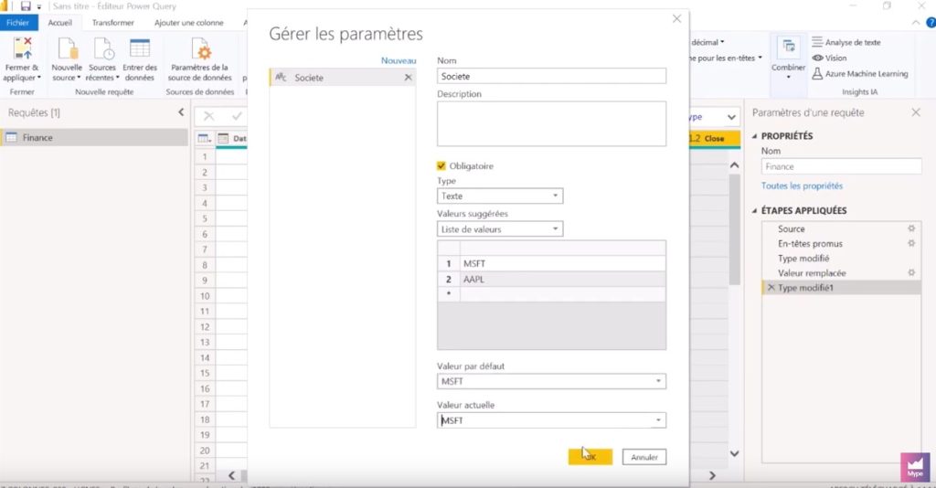 parametre power query