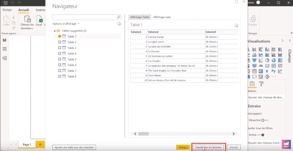 extraire donnees page web power bi