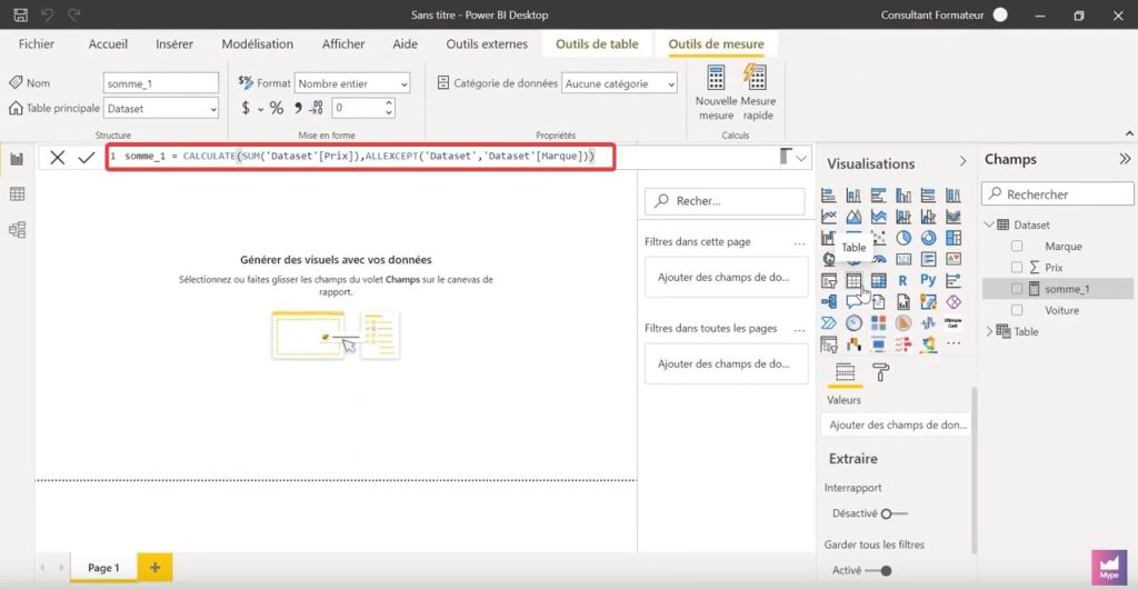 fonctions dax power bi