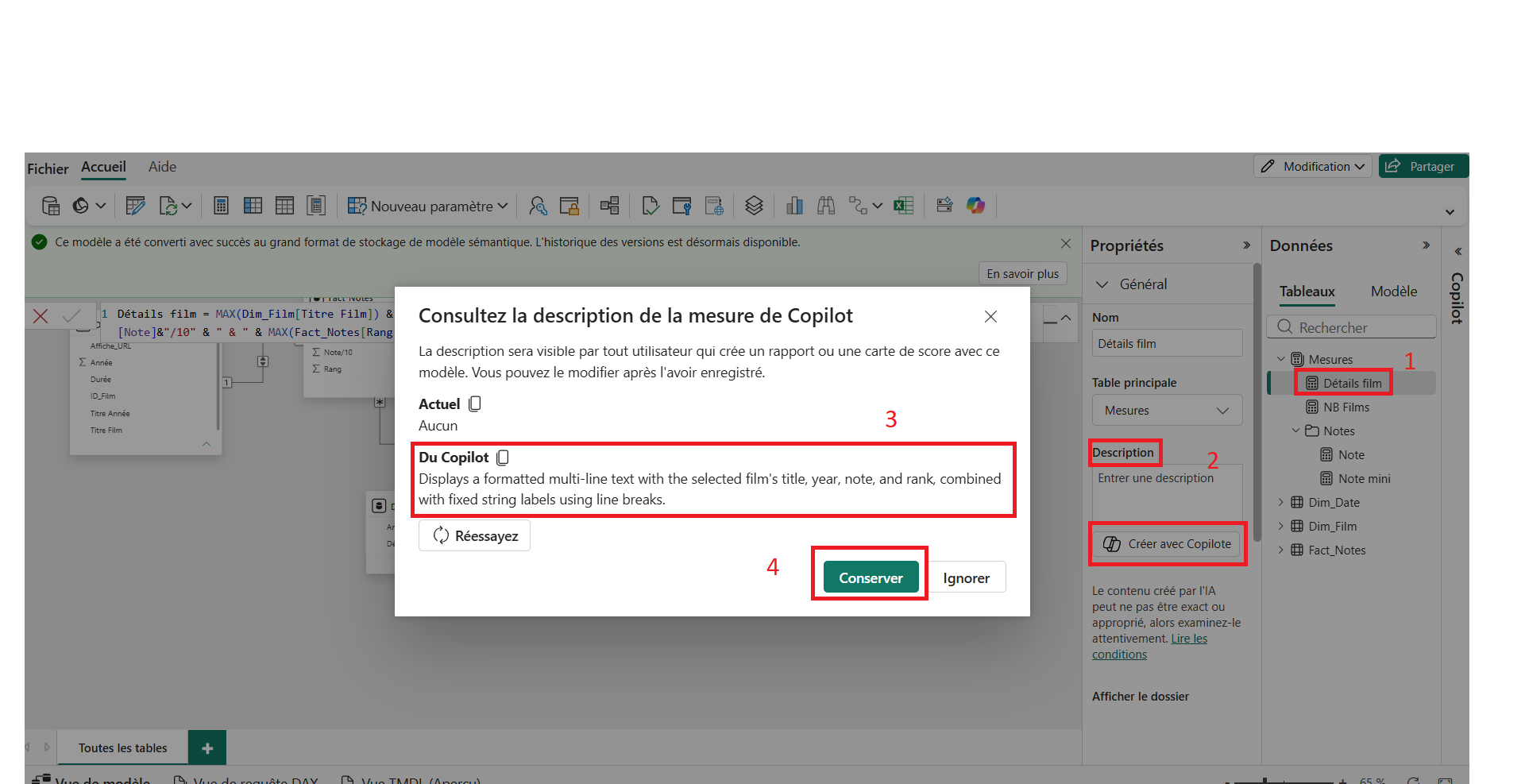 Documentation du modèle avec Copilot